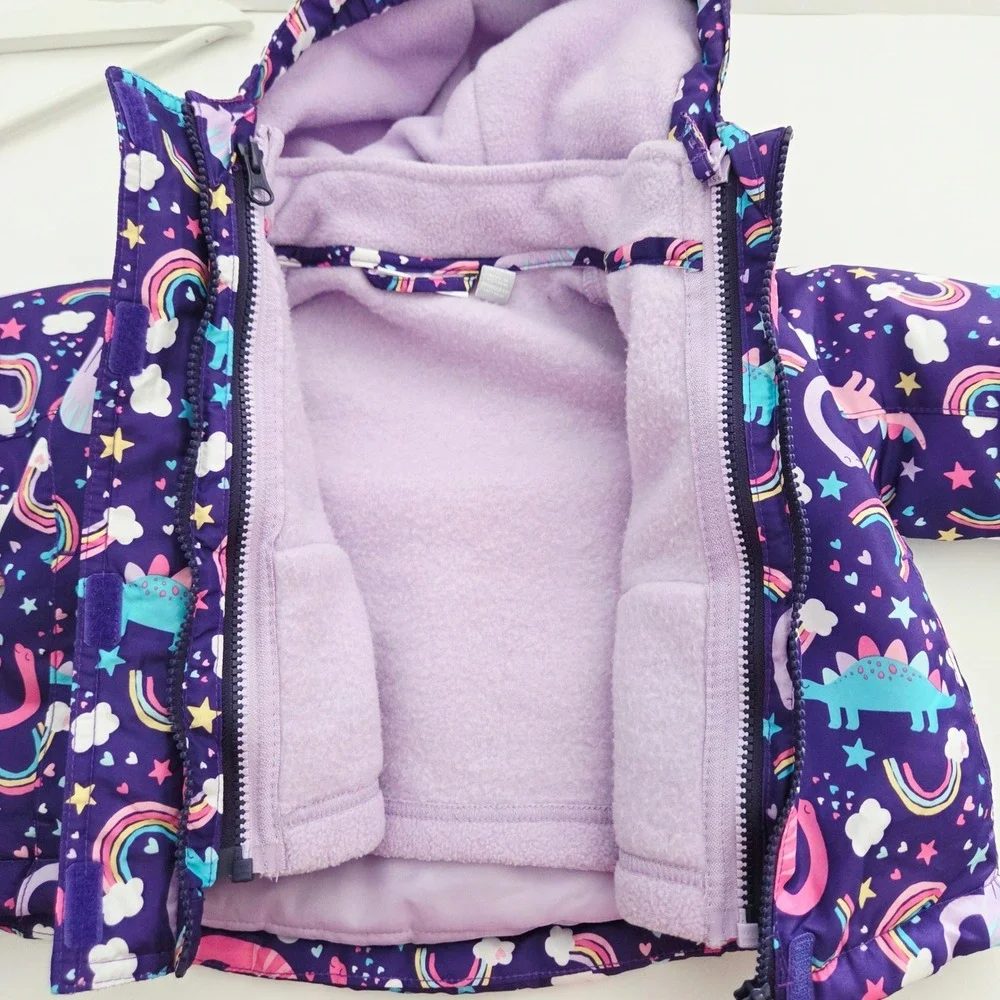 Carter's 3-in-1 Winter Jacket Purple Rainbow Dinosaur Print Toddler Girl 18M